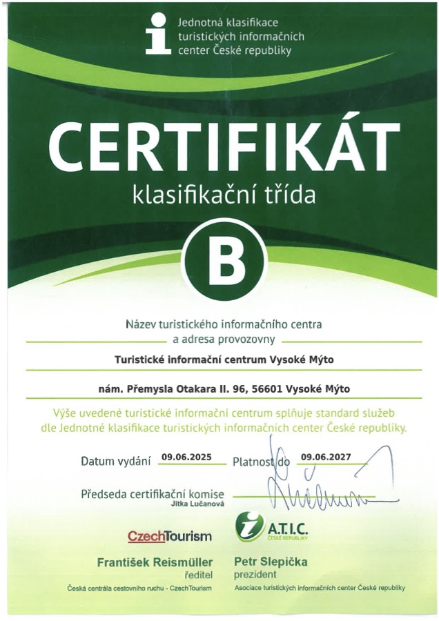 Certifikát A.T.I.C. klasifikační třídy B